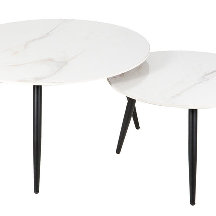 Set 2 masute cafea KORA D, alb/negru, ceramica/metal