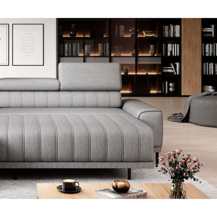 Coltar extensibil CALDO L, sezlong dreapta, stofa catifelata mov lila - Monolith 62, cu lada depozitare si tetiere reglabile,  268x200x99 cm