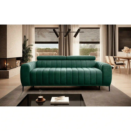 Canapea extensibila GANDI 160, stofa catifelata verde inchis - Element 12, cu tetiere reglabile, 227x102x95 cm