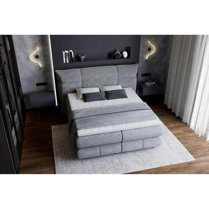 Pat boxspring CARMELO 160x200, personalizabil, cu saltea, topper si lada depozitare