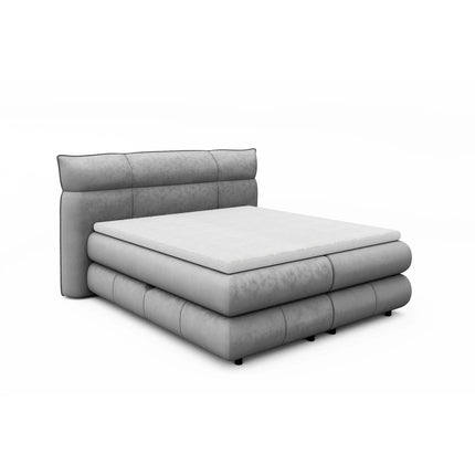 Pat boxspring CARMELO 160x200, personalizabil, cu saltea, topper si lada depozitare