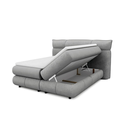 Pat boxspring CARMELO 160x200, personalizabil, cu saltea, topper si lada depozitare