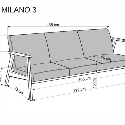 Canapea MILANO 3S, verde olive/nuc, stofa clasica/lemn, 175x77x77 cm