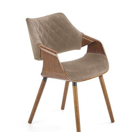 Scaun tapitat K396, bej/nuc, stofa catifelata/placaj, 56x55x77 cm