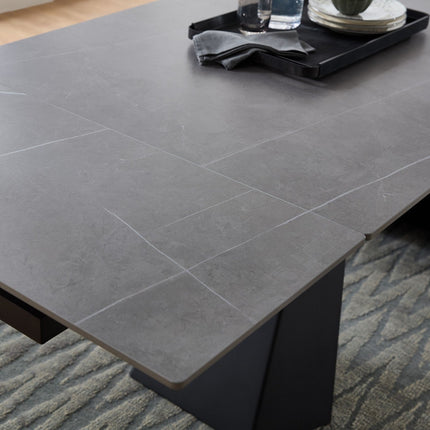 Masa extensibila MITCH, gri cu efect de marmura/negru, ceramica/metal, 160-240x90x76 cm