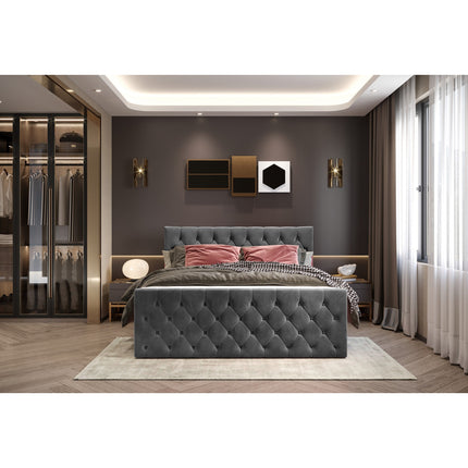 Pat boxspring CHARLES 140, personalizabil, cu spatiu depozitare, saltele si topper 5 cm