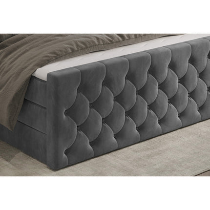 Pat boxspring CHARLES 140, personalizabil, cu spatiu depozitare, saltele si topper 5 cm