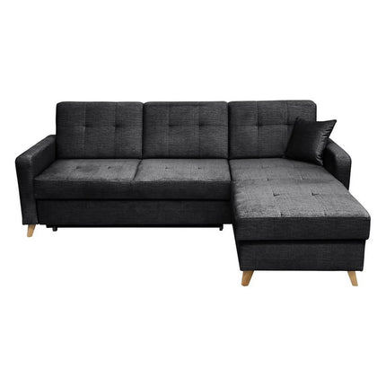 Coltar extensibil LARS, universal, stofa catifelata negru - Voss 19, cu lada depozitare, 223x161x83 cm