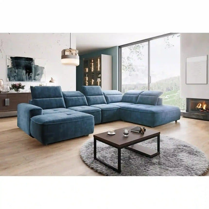Coltar COLOMBO XL, sezlong dreapta, stofa catifelata gri - Salvador 14, cu reglaj electric si lada depozitare, 376x227x103 cm