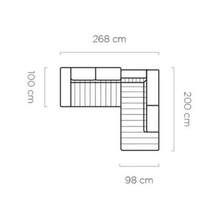 Coltar extensibil CALDO L, sezlong dreapta, stofa catifelata scortisoara - Salvador 08, cu lada depozitare si tetiere reglabile,  268x200x99 cm
