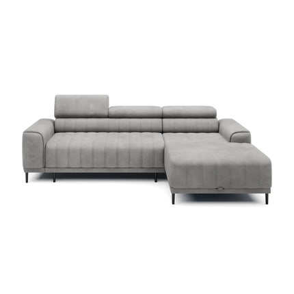 Coltar extensibil CALDO MINI, sezlong dreapta, stofa catifelata verde menta - Salvador 12, cu lada depozitare si tetiere reglabile, 272x178x99 cm