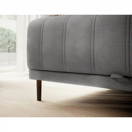 Coltar extensibil CALDO MINI, sezlong dreapta, stofa catifelata gri deschis - Cloud 81, cu lada depozitare si tetiere reglabile, 272x178x99 cm