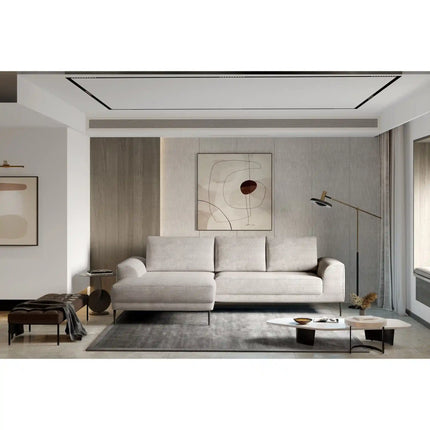 Coltar extensibil CAPITOL, sezlong stanga, stofa catifelata gri - Whisper 17, cu lada depozitare, 276x175x89 cm