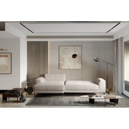 Coltar extensibil CAPITOL, sezlong stanga, stofa catifelata gri - Whisper 17, cu lada depozitare, 276x175x89 cm