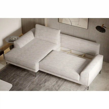 Coltar extensibil CAPITOL, sezlong stanga, stofa catifelata gri - Whisper 17, cu lada depozitare, 276x175x89 cm