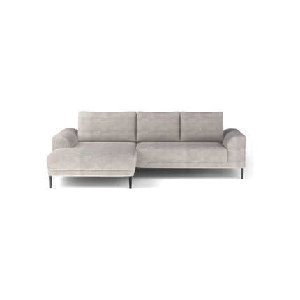 Coltar extensibil CAPITOL, sezlong stanga, stofa catifelata gri - Whisper 17, cu lada depozitare, 276x175x89 cm