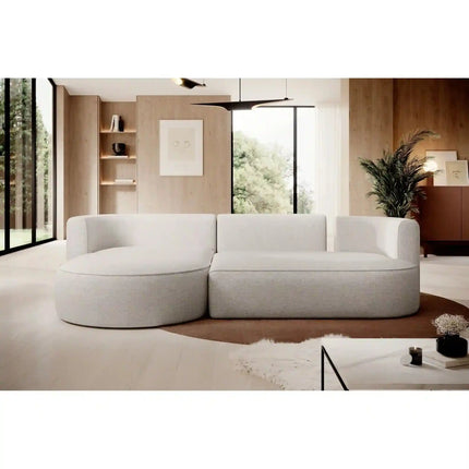 Coltar extensibil FIORE, sezlong stanga, stofa catifelata crem - Whisper 1, lada depozitare, 284x183x71/82 cm