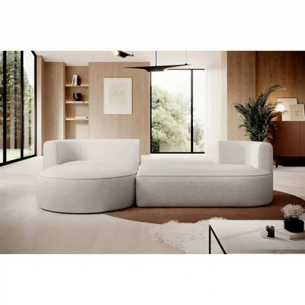 Coltar extensibil FIORE, sezlong stanga, stofa catifelata crem - Whisper 1, lada depozitare, 284x183x71/82 cm