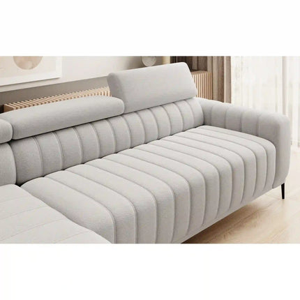 Coltar extensibil GANDI 160, sezlong dreapta, stofa catifelata bej - Vogue 02, Gama Premium, cu lada depozitare, 301x204x99 cm