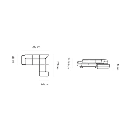Coltar extensibil GIO, sezlong stanga, stofa clasica galben mustar - Austin 11, cu lada depozitare si tetiere reglabile, 262x200x88 cm