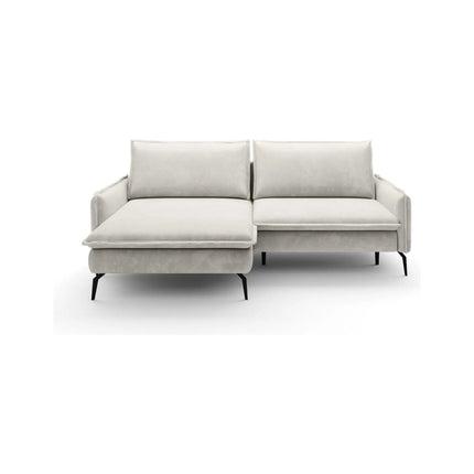Coltar extensibil GLOSSY, sezlong stanga, stofa catifelata crem - Whisper 01, cu lada depozitare, 226x162x88 cm