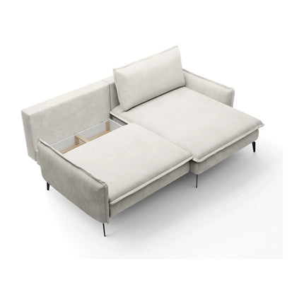 Coltar extensibil GLOSSY, sezlong stanga, stofa catifelata crem - Whisper 01, cu lada depozitare, 226x162x88 cm