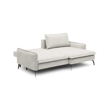 Coltar extensibil GLOSSY, sezlong stanga, stofa catifelata crem - Whisper 01, cu lada depozitare, 226x162x88 cm