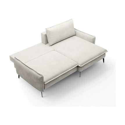 Coltar extensibil GLOSSY, sezlong stanga, stofa catifelata crem - Whisper 01, cu lada depozitare, 226x162x88 cm