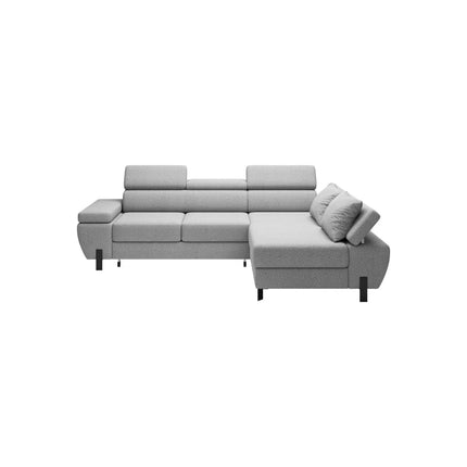Coltar extensibil MOLINA MINI, sezlong dreapta, stofa catifelata albastru - Whisper 12, cu lada depozitare, 277x189x90 cm