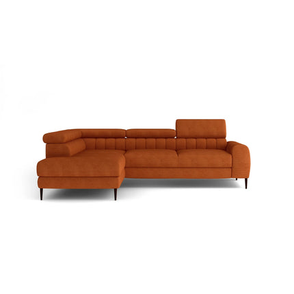 Coltar extensibil NAVAS L, sezlong stanga, stofa catifelata bej - Riviera 16, cu lada depozitare si tetiere reglabile, 246x175x86 cm