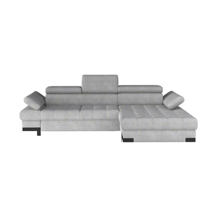Coltar extensibil SELVA MINI, sezlong dreapta, stofa catifelata gri - Whisper 17, cu lada depozitare si tetiere reglabile, 270x173x95 cm