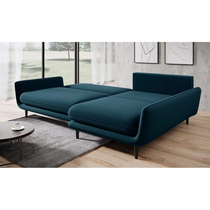 Coltar extensibil SOLANO, sezlong dreapta, stofa catifelata verde - Element 11, Gama Premium, cu lada depozitare, 260x167x83 cm