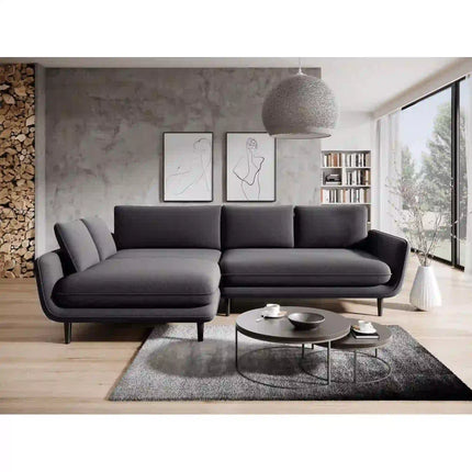 Coltar extensibil SOLANO, sezlong stanga, stofa catifelata bej - Whisper 3, cu lada depozitare, 260x167x83 cm