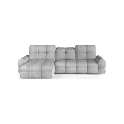 Coltar extensibil TOLLO MINI, sezlong dreapta, stofa catifelata gri - Element 24, cu lada depozitare si reglaj electric, 283x171x105 cm