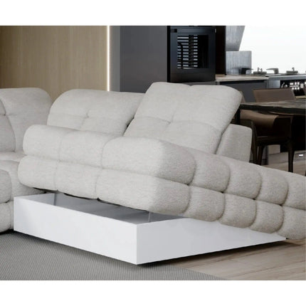 Coltar extensibil TOLLO XL, sezlong dreapta, stofa catifelata bej - Whisper 3, cu lada depozitare si reglaj electric, 400x217x105 cm