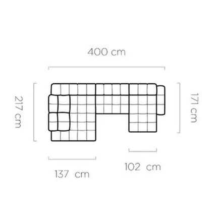 Coltar extensibil TOLLO XL, sezlong dreapta, stofa catifelata bej - Whisper 3, cu lada depozitare si reglaj electric, 400x217x105 cm