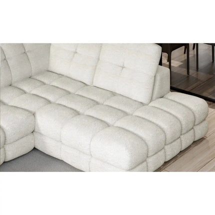 Coltar extensibil TOLLO XL, sezlong dreapta, stofa catifelata bej - Whisper 3, cu lada depozitare si reglaj electric, 400x217x105 cm