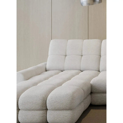 Coltar extensibil TOLLO XL, sezlong dreapta, stofa catifelata bej - Whisper 3, cu lada depozitare si reglaj electric, 400x217x105 cm