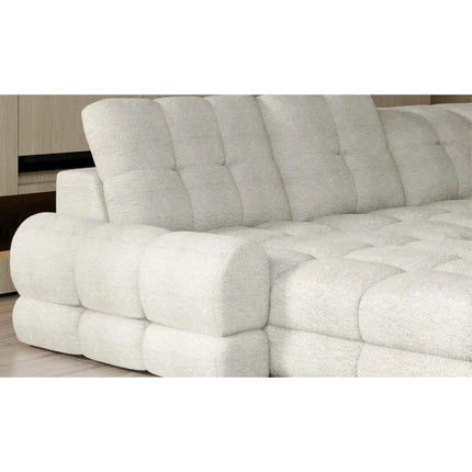 Coltar extensibil TOLLO XL, sezlong dreapta, stofa catifelata bej - Whisper 3, cu lada depozitare si reglaj electric, 400x217x105 cm