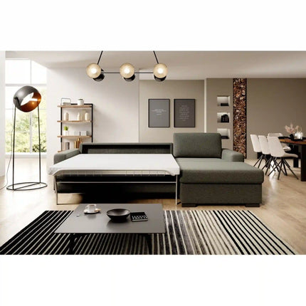Coltar extensibil VANILLA CORNER 160, sezlong stanga, stofa catifelata gri - Salvador 14, cu lada depozitare, 303x173x87 cm