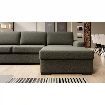 Coltar extensibil VANILLA CORNER 160, sezlong stanga, stofa catifelata gri - Salvador 14, cu lada depozitare, 303x173x87 cm