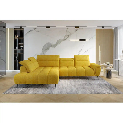 Coltar MONTANA L, sezlong stanga, stofa catifelata crem - Element 17, cu reglaj electric si tetiere reglabile, 308x220x97 cm