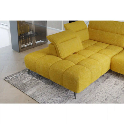 Coltar MONTANA L, sezlong stanga, stofa catifelata crem - Element 17, cu reglaj electric si tetiere reglabile, 308x220x97 cm