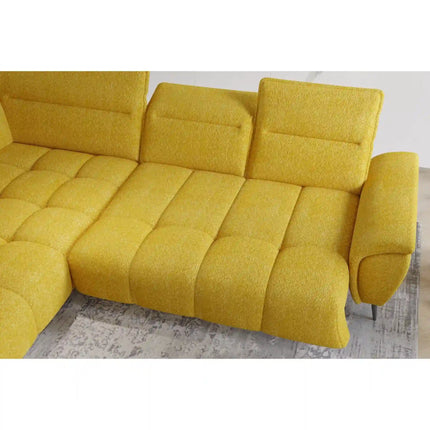 Coltar MONTANA L, sezlong stanga, stofa catifelata crem - Element 17, cu reglaj electric si tetiere reglabile, 308x220x97 cm