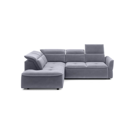 Coltar MURILLO L, sezlong stanga, stofa catifelata gri antracit - Whisper 18, reglaj electric, tetiere reglabile, lada depozitare, 261x218x87/100 cm