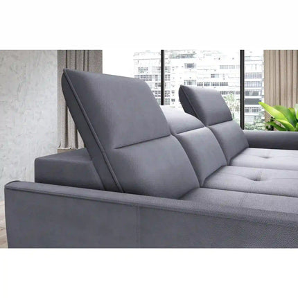Coltar MURILLO MINI, sezlong stanga, stofa gri - Rosario 453, cu reglaj electric, tetiere reglabile si lada depozitare 260x175x87/100 cm