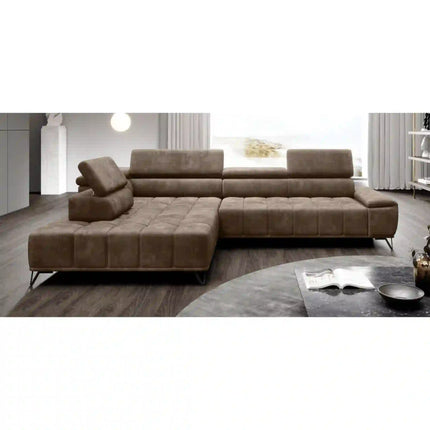 Coltar PALLADIO L, sezlong stanga, stofa catifelata crem - Salvador 01, cu reglaj electric si tetiere reglabile, 320x220x99 cm