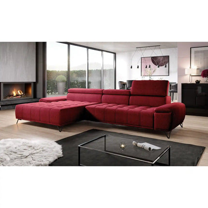 Coltar PALLADIO MINI, sezlong stanga, stofa catifelata verde - Whisper 11, cu tetiere reglabile si reglaj electric, 322x183x99 cm