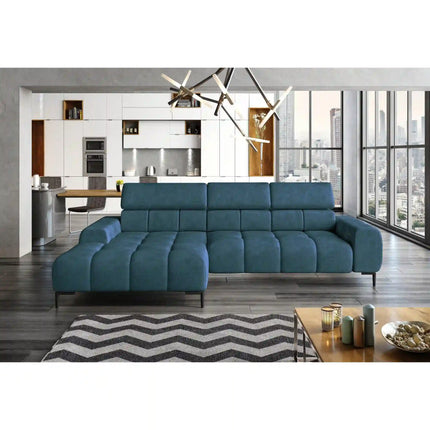 Coltar PLAZA MINI, sezlong stanga, stofa catifelata crem - Salvador 01, Gama Premium, cu reglaj electric si tetiere reglabile, 270x177x99 cm