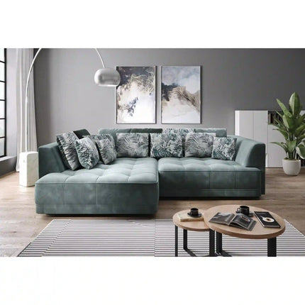 Coltar TIGA, sezlong stanga, stofa catifelata verde inchis - Terra 39, cu reglaj electric, 286x207x77 cm